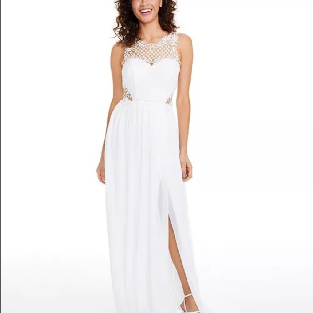 City Studios Juniors' Embellished Illusion Tulip Gown